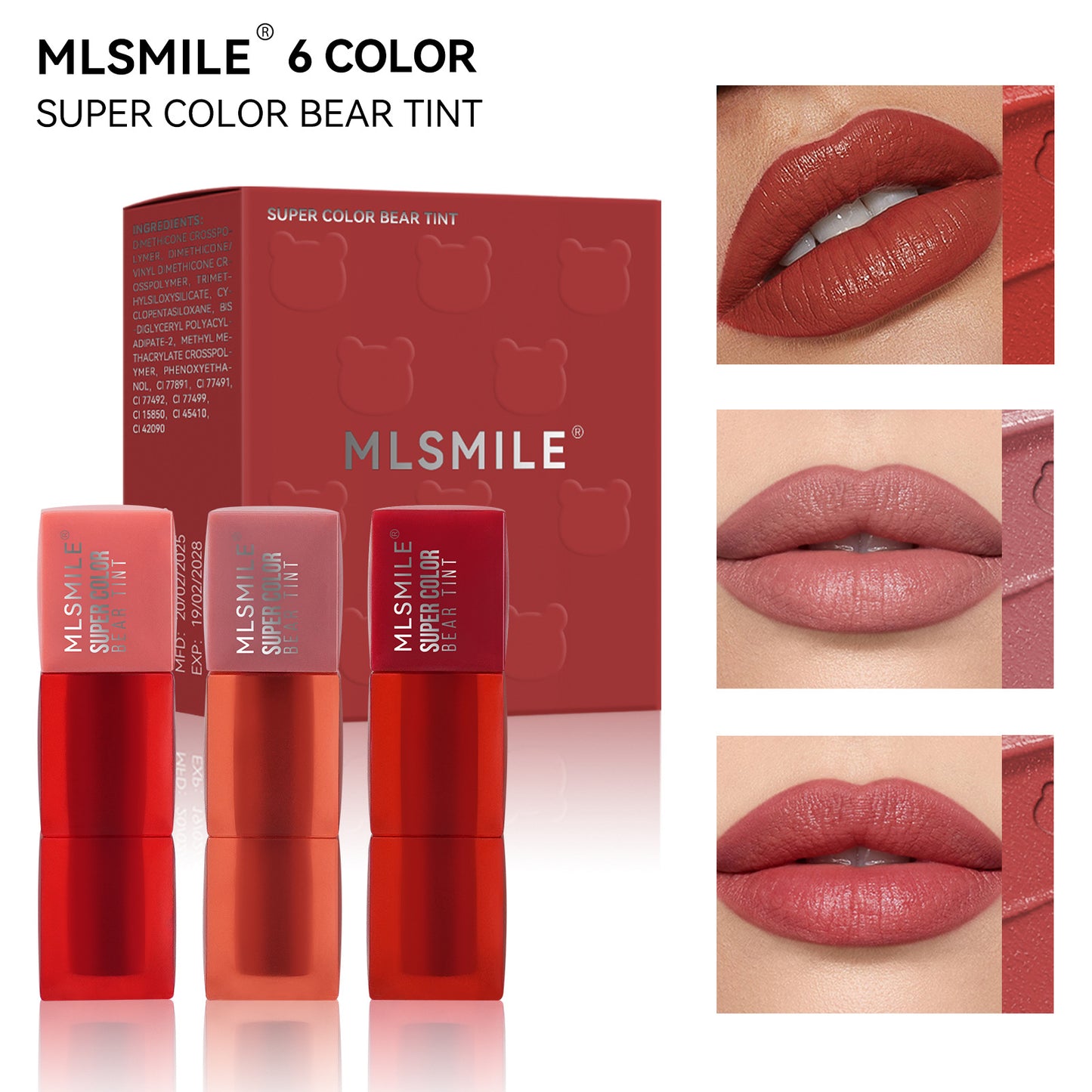 MLSMILE 3-Piece Teddy Lip Glaze Set