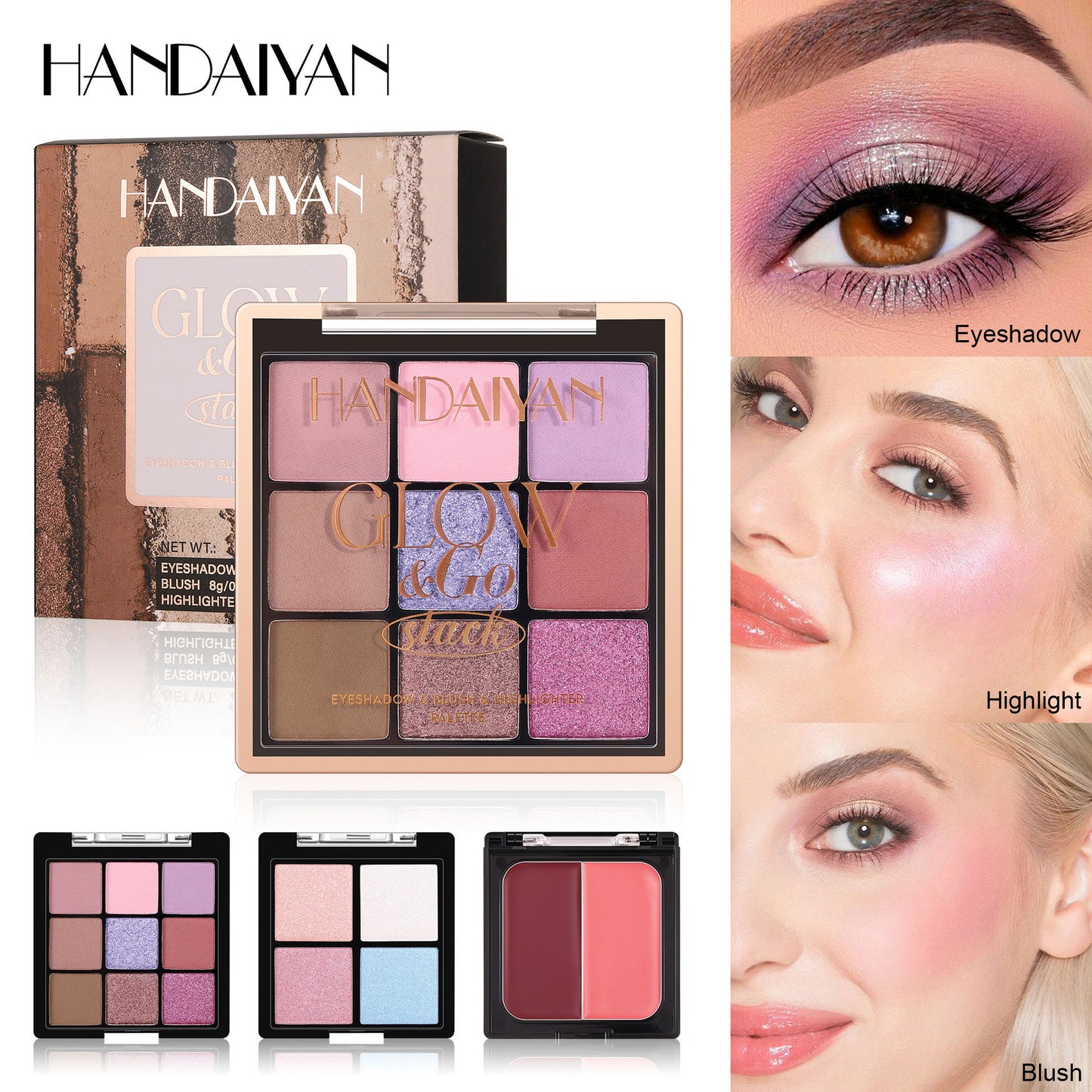 HANDAIYAN 3-in-1 Eyeshadow, Blush & Highlighter Palette