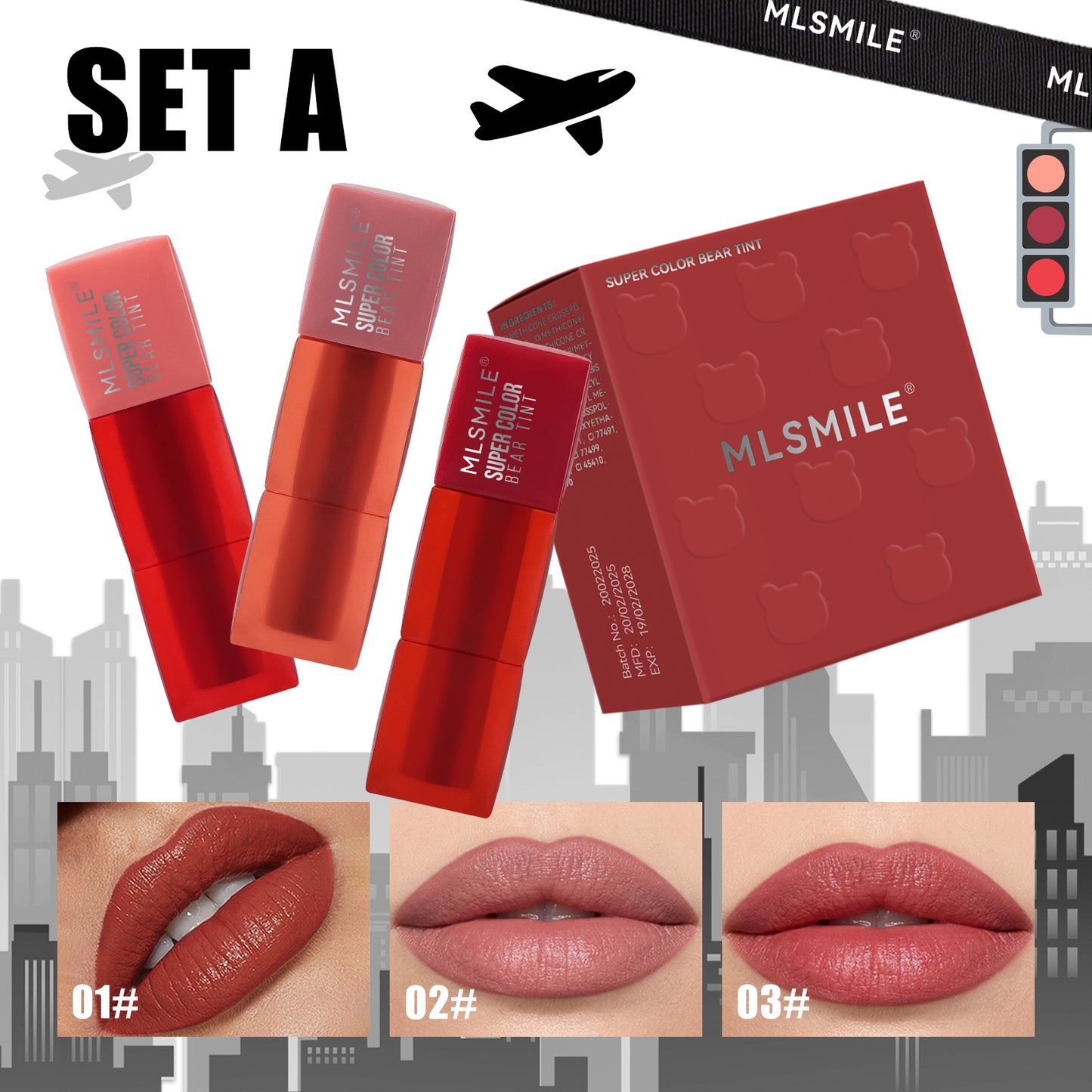 MLSMILE 3-Piece Teddy Lip Glaze Set