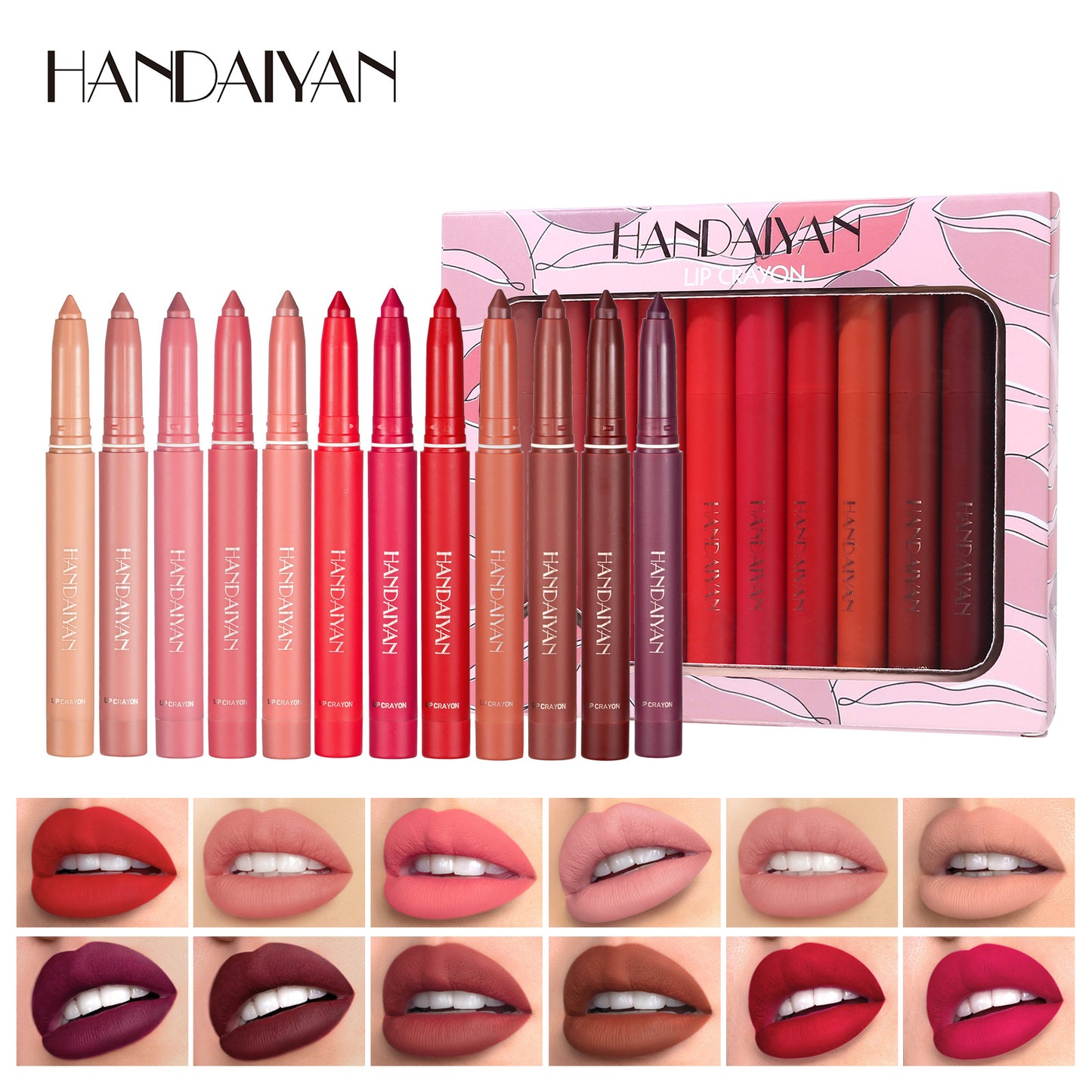 HANDAIYAN 12-Color Long-Lasting Lip Liner Set