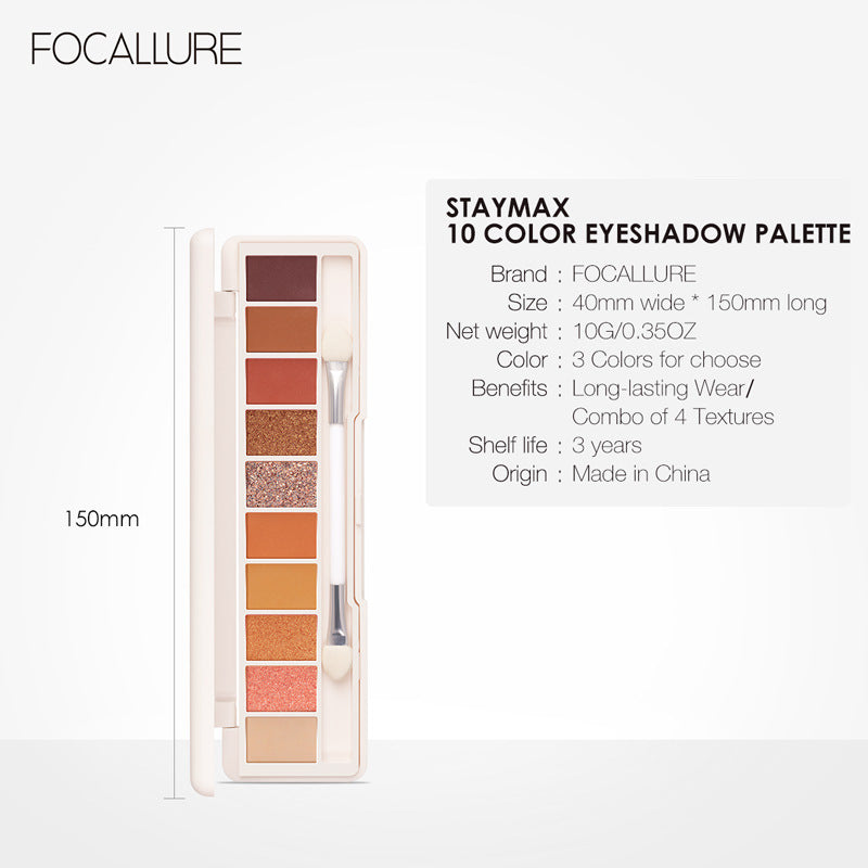 FOCALLURE 10-Color Eyeshadow Palette - Highly Pigmented & Blendable