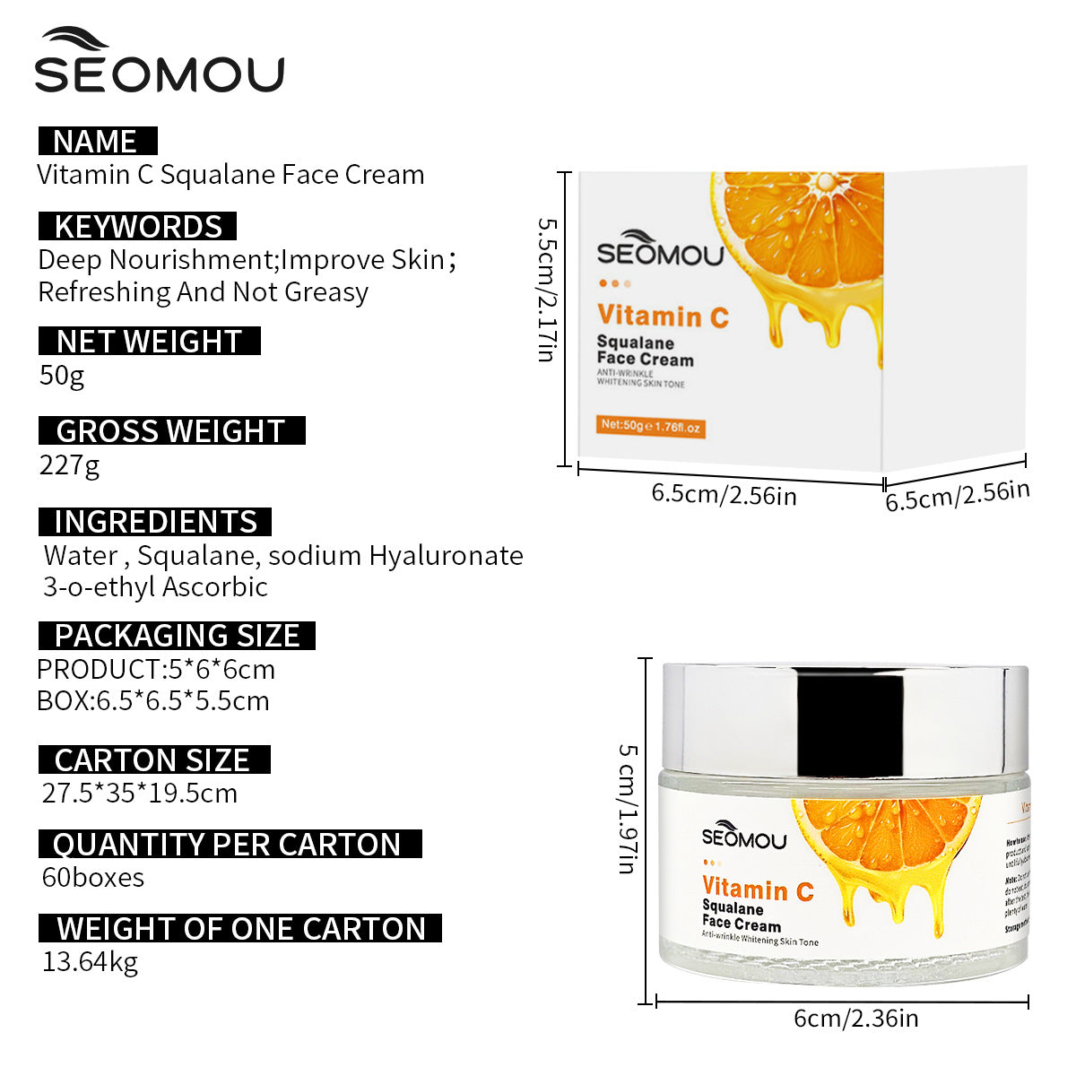 SEOMOU VC Skincare Set – Facial Care Serum & Moisturizing Cream