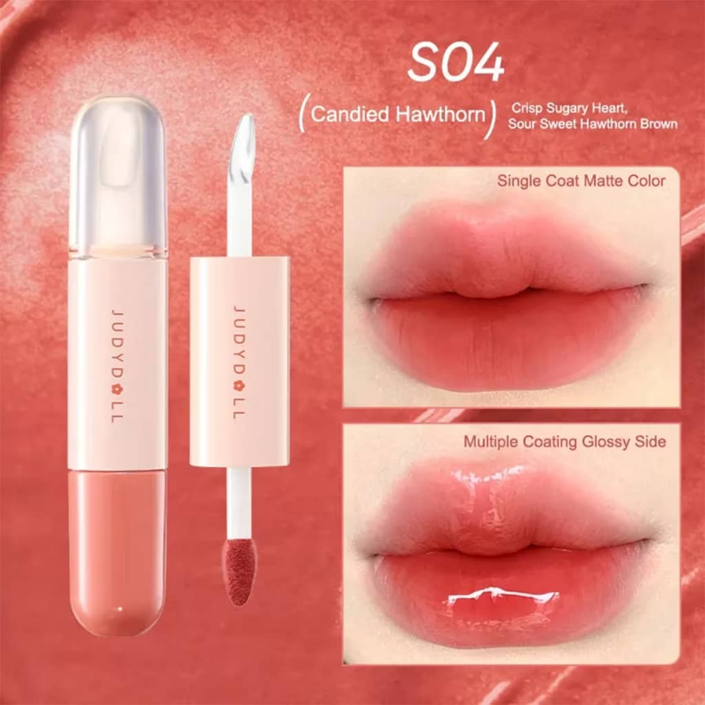 JUDYDOLL Duo Lip Gloss Double-Ended Lip Glaze Moisturizing Lip Oil Water-Gloss Mirror Matte Lipstick