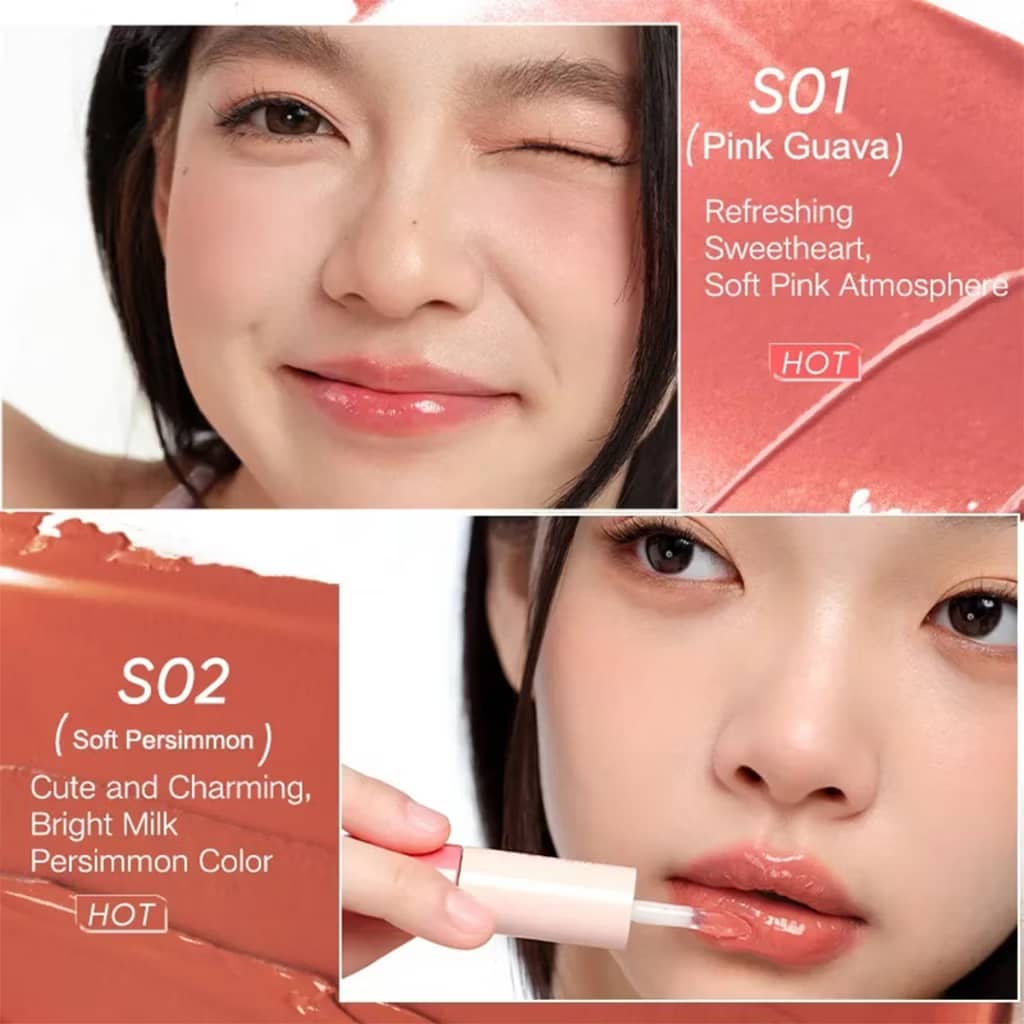 JUDYDOLL Duo Lip Gloss Double-Ended Lip Glaze Moisturizing Lip Oil Water-Gloss Mirror Matte Lipstick