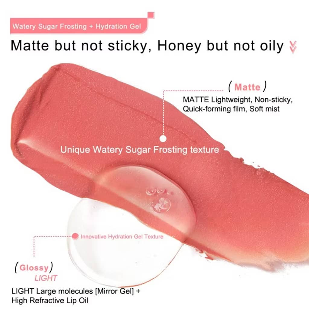 JUDYDOLL Duo Lip Gloss Double-Ended Lip Glaze Moisturizing Lip Oil Water-Gloss Mirror Matte Lipstick