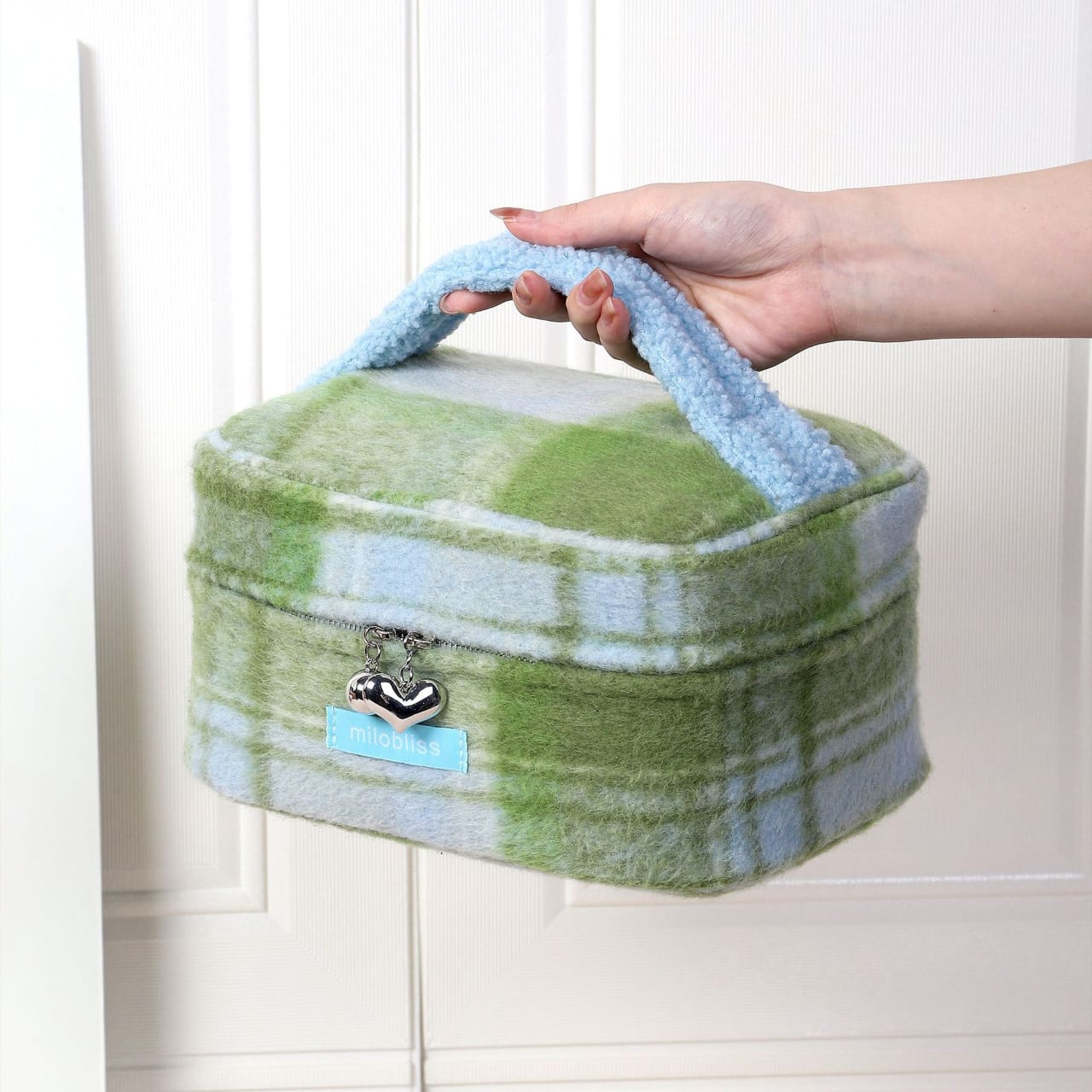 Plaid Faux Sherpa Cosmetic Bag