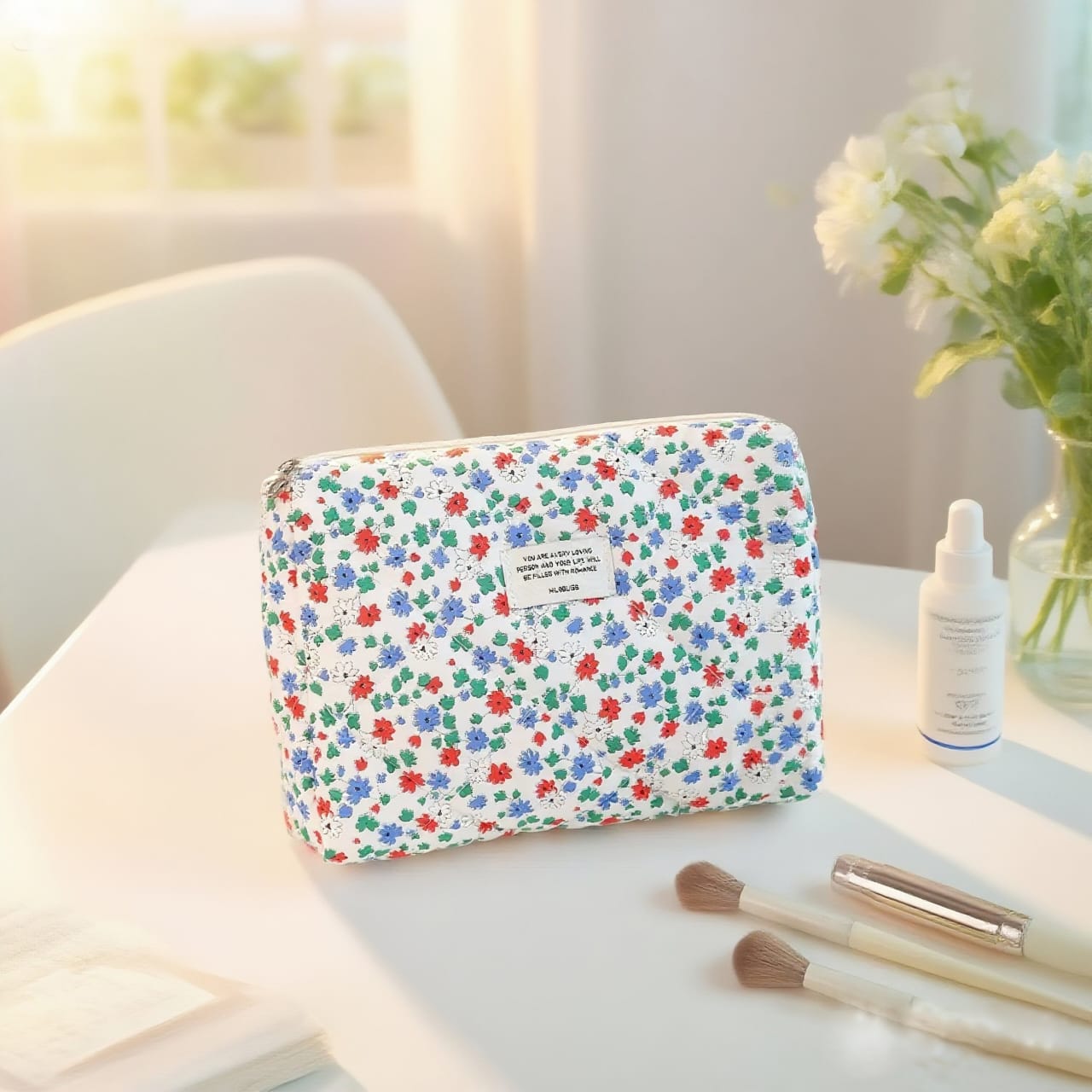 Floral Portable Cotton Makeup Bag