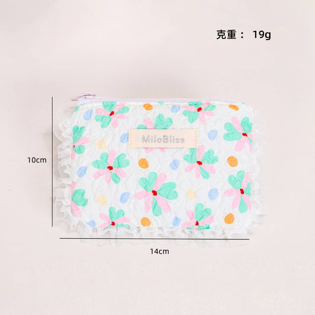 Ruffled Floral Lace Cosmetic Pouch