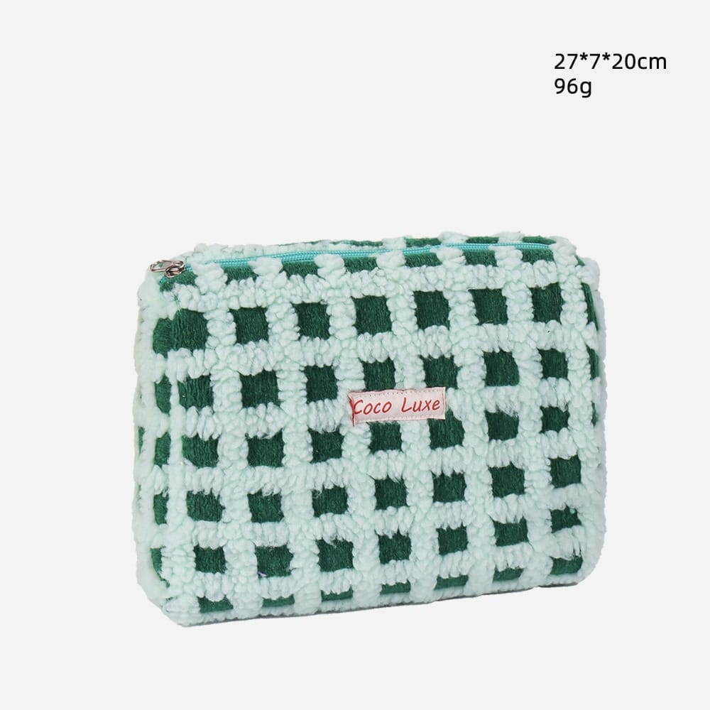 Waffle Check Lamb Fleece Makeup Cosmetics Bag