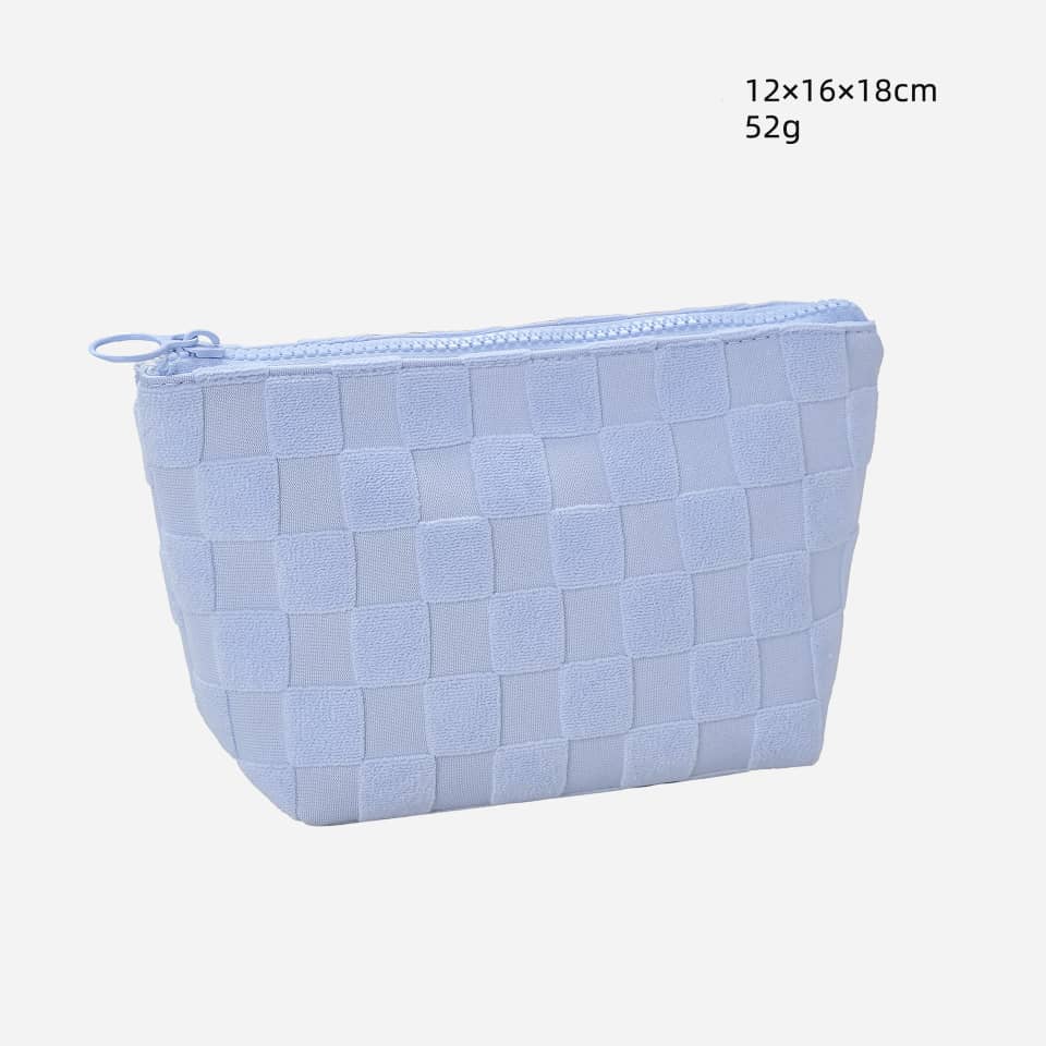 Waffle Check Lamb Fleece Makeup Cosmetics Bag