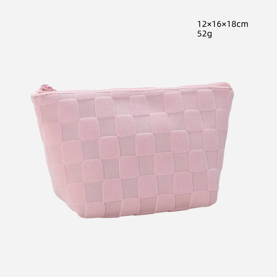 Waffle Check Lamb Fleece Makeup Cosmetics Bag