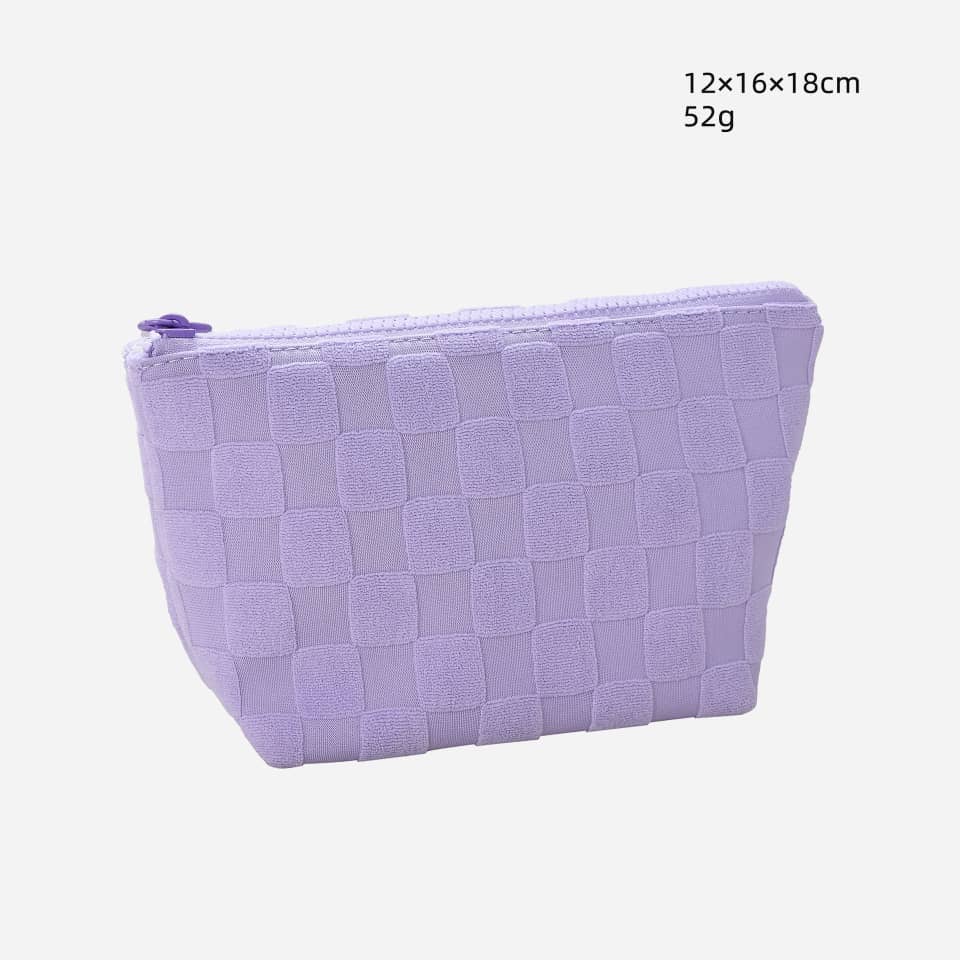Waffle Check Lamb Fleece Makeup Cosmetics Bag