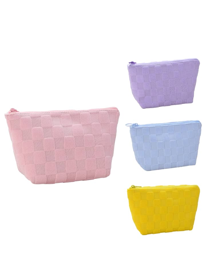 Waffle Check Lamb Fleece Makeup Cosmetics Bag