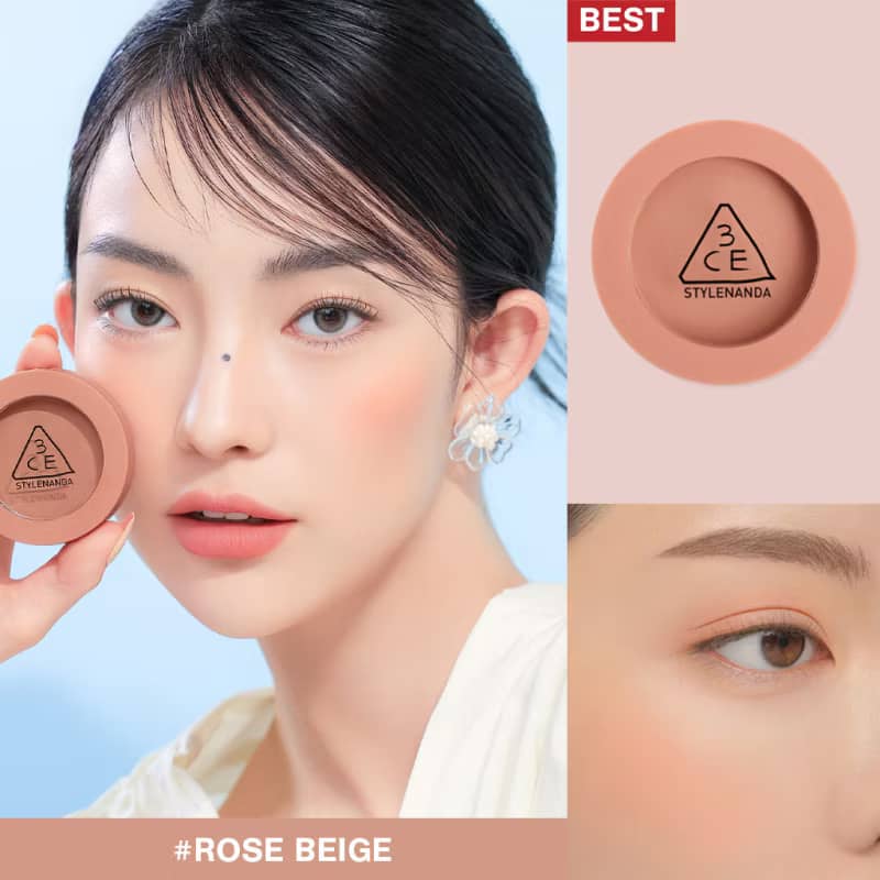 3CE Face Blush, Lightweight translucent pigments, silky smooth texture, easily blendable, natural-looking flush.