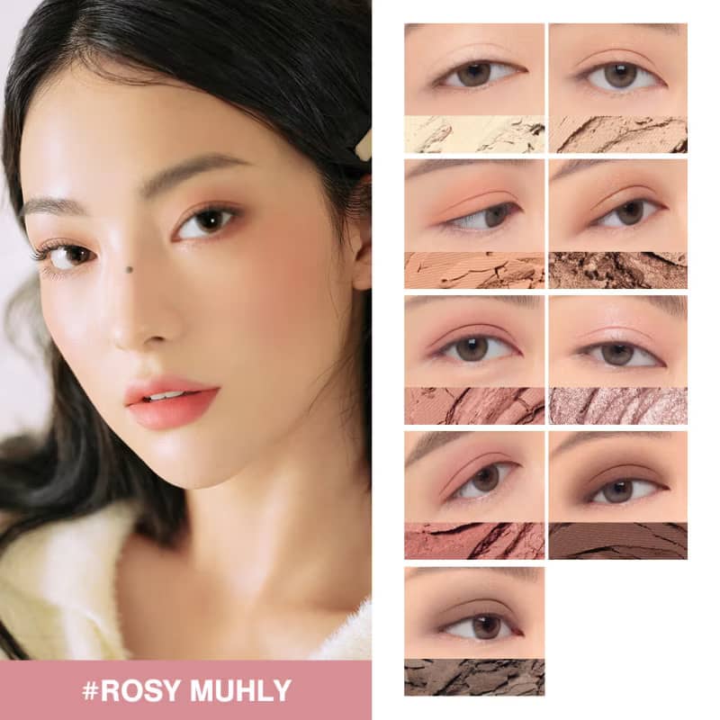 3CE Multi Eye Color Palette, matte, shimmer, glitter shades smooth layering texture with buildable pay off no clump
