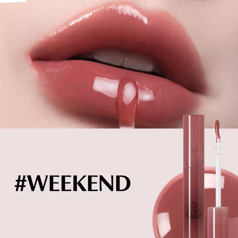 3CE Drop Glow Gel Lipstick, Non-sticky hydrating formula, bouncy gel-gloss high-shine glow, effortless application.