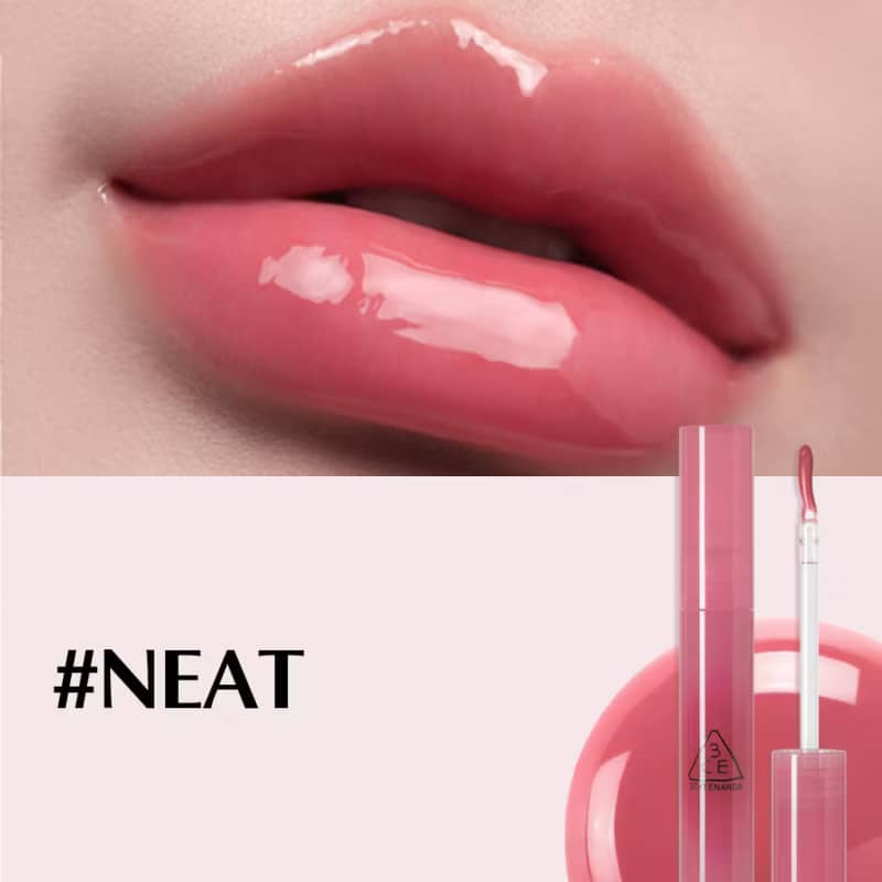 3CE Drop Glow Gel Lipstick, Non-sticky hydrating formula, bouncy gel-gloss high-shine glow, effortless application.