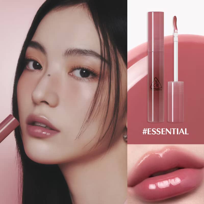 3CE Drop Glow Gel Lipstick, Non-sticky hydrating formula, bouncy gel-gloss high-shine glow, effortless application.