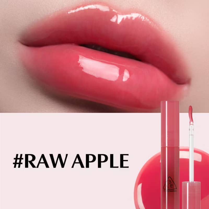 3CE Drop Glow Gel Lipstick, Non-sticky hydrating formula, bouncy gel-gloss high-shine glow, effortless application.