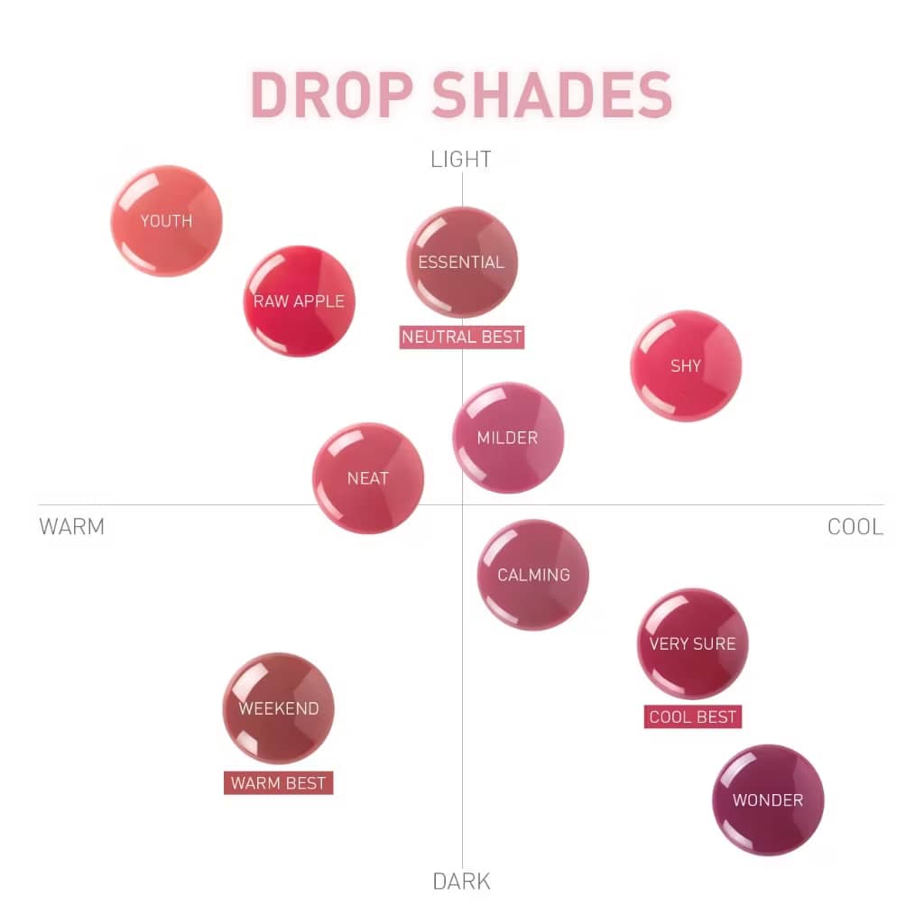 3CE Drop Glow Gel Lipstick, Non-sticky hydrating formula, bouncy gel-gloss high-shine glow, effortless application.