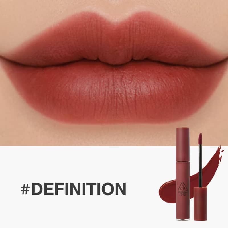 3CE Velvet Lip Tint Lipstick, Smooth matte creamy airy texture, with rich pigments for soft-blurred comforting look.