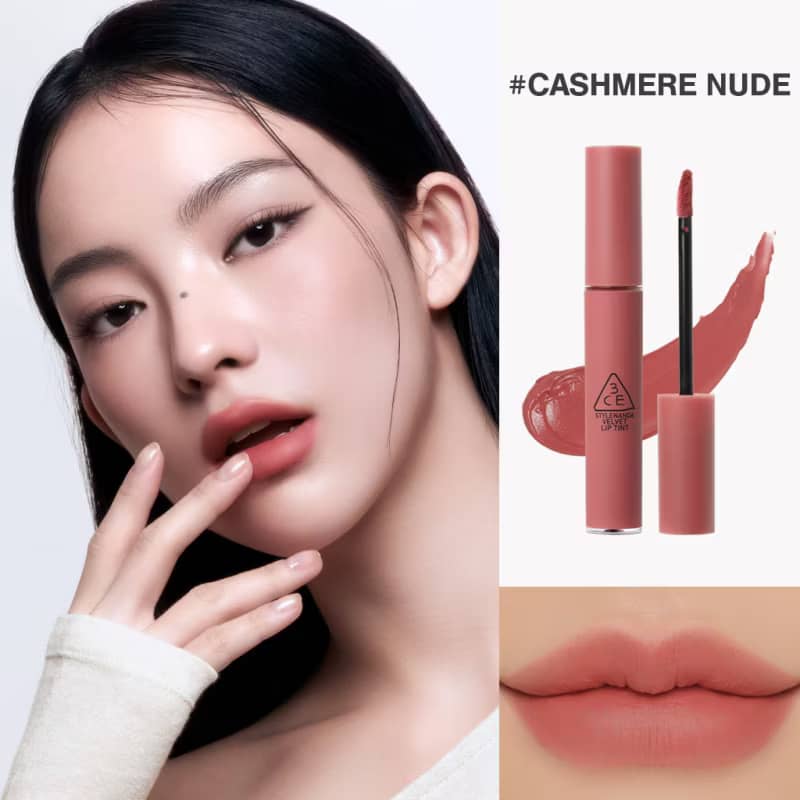 3CE Velvet Lip Tint Lipstick, Smooth matte creamy airy texture, with rich pigments for soft-blurred comforting look.
