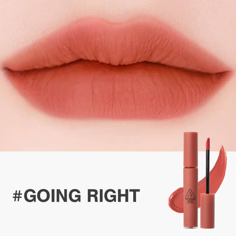 3CE Velvet Lip Tint Lipstick, Smooth matte creamy airy texture, with rich pigments for soft-blurred comforting look.