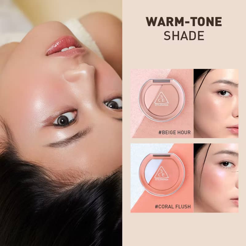 3CE Blushlighter, 2 in 1 matte blush and shimmery highlighter, with sebum-based blush which blurs pores and refines skin