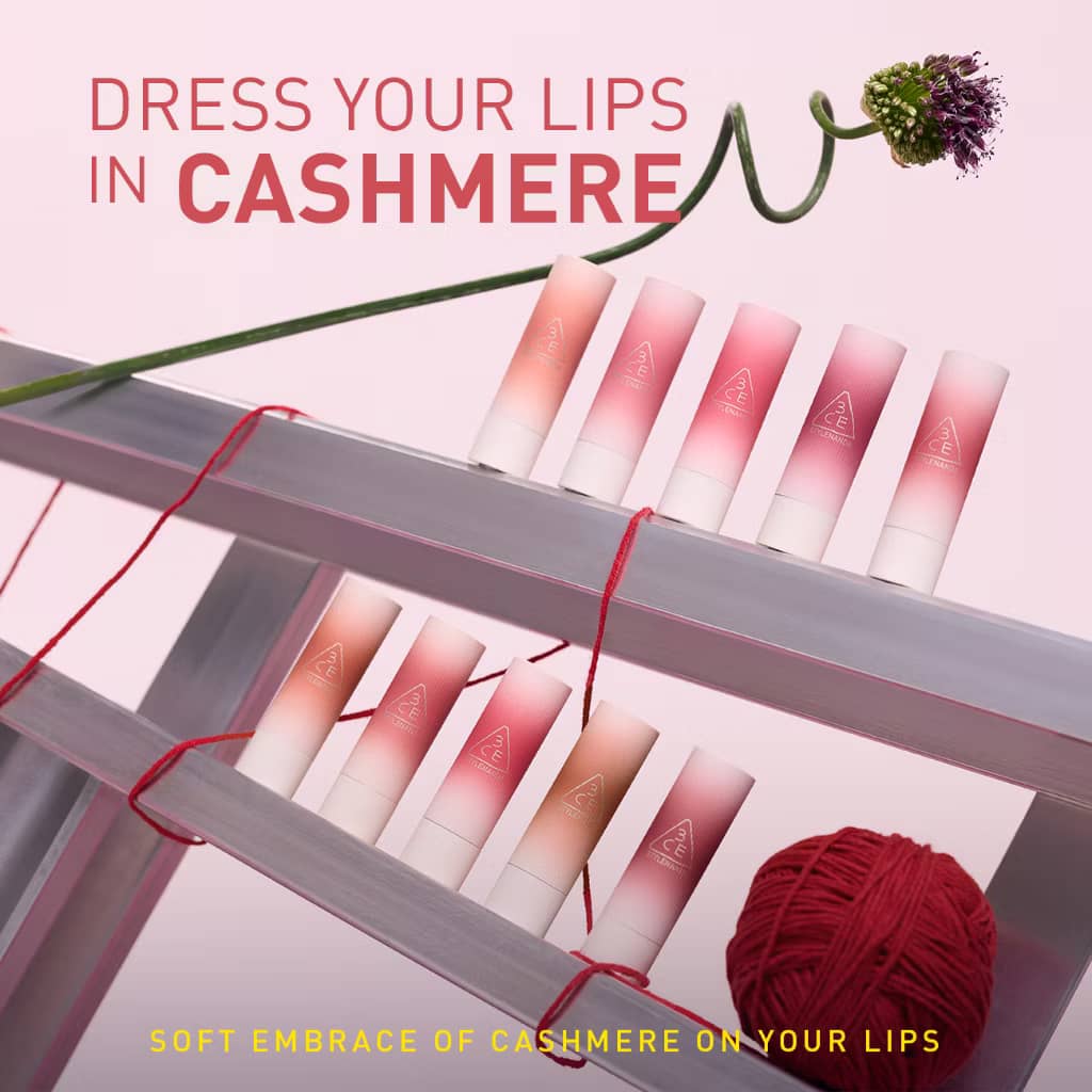 3CE Cashmerehug Lipstick, Ultra-soft matte lipstick, blur lip lines, luxury color and all-day comfort, smooth cashmere
