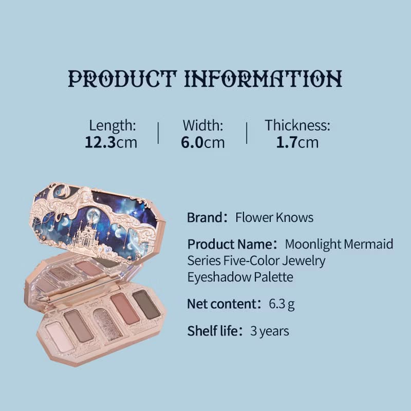 Flower Knows Moonlight Mermaid Series 5-Color Jewelry Eyeshadow Palette 6.3g