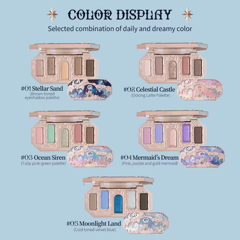 Flower Knows Moonlight Mermaid Series 5-Color Jewelry Eyeshadow Palette 6.3g