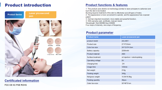 AAA401 Laser Picosecond Pen - Portable Handheld Whitening Device for Spot/Mole/Tattoo Removal