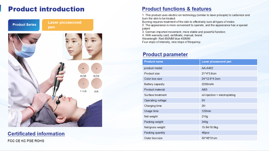 AAA402 Professional Mole Removal Pen - Clinical-Grade Laser Spot, Mole & Tattoo Removal Device (Scar-Free Picosecond Technology)