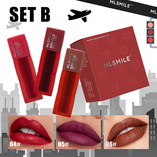 MLSMILE 3-Piece Teddy Lip Glaze Set