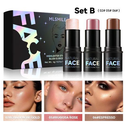 MLSMILE 3-Piece Highlight & Contour Stick Set