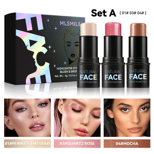 MLSMILE 3-Piece Highlight & Contour Stick Set