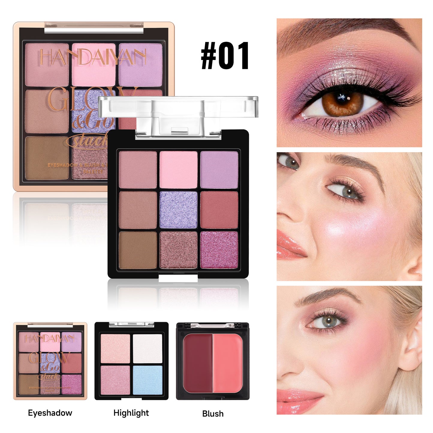 HANDAIYAN 3-in-1 Eyeshadow, Blush & Highlighter Palette