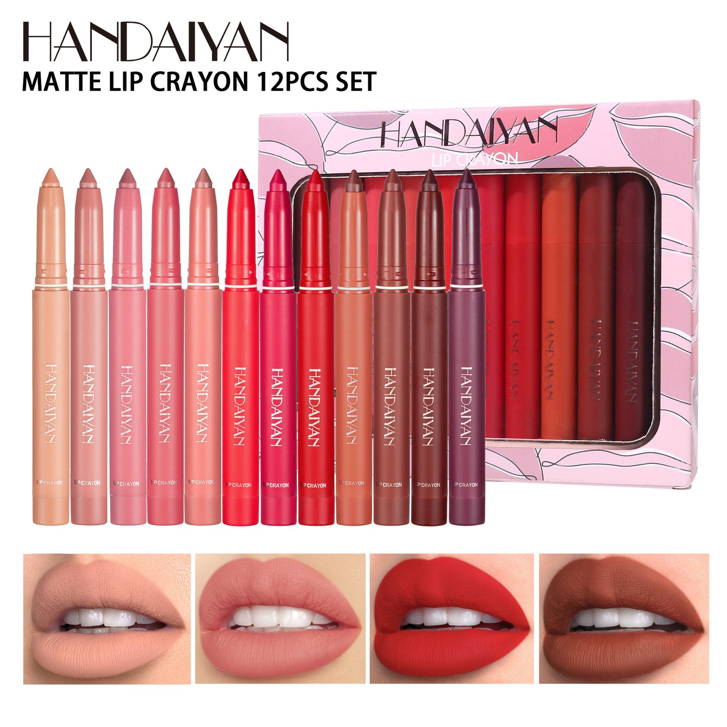 HANDAIYAN 12-Color Long-Lasting Lip Liner Set