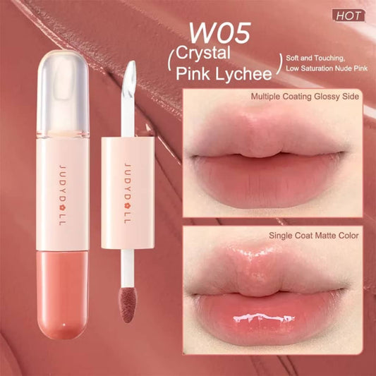 JUDYDOLL Duo Lip Gloss Double-Ended Lip Glaze Moisturizing Lip Oil Water-Gloss Mirror Matte Lipstick