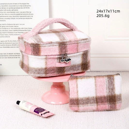 Plaid Faux Sherpa Cosmetic Bag