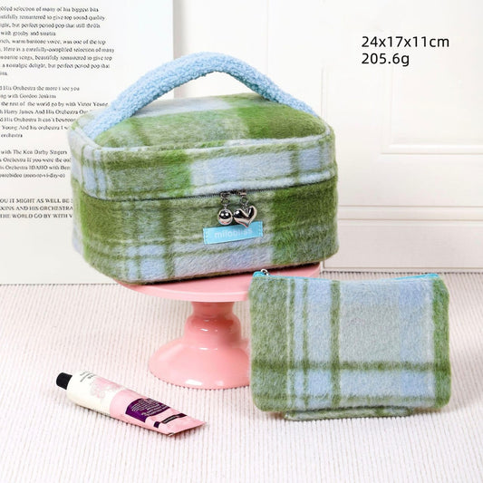 Plaid Faux Sherpa Cosmetic Bag
