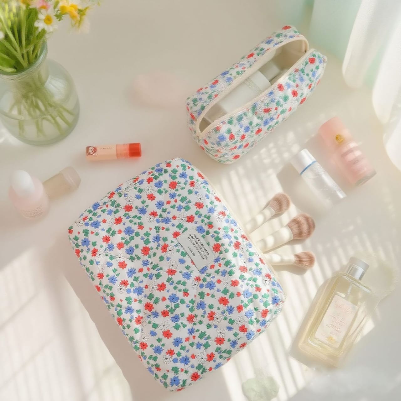 Floral Portable Cotton Makeup Bag