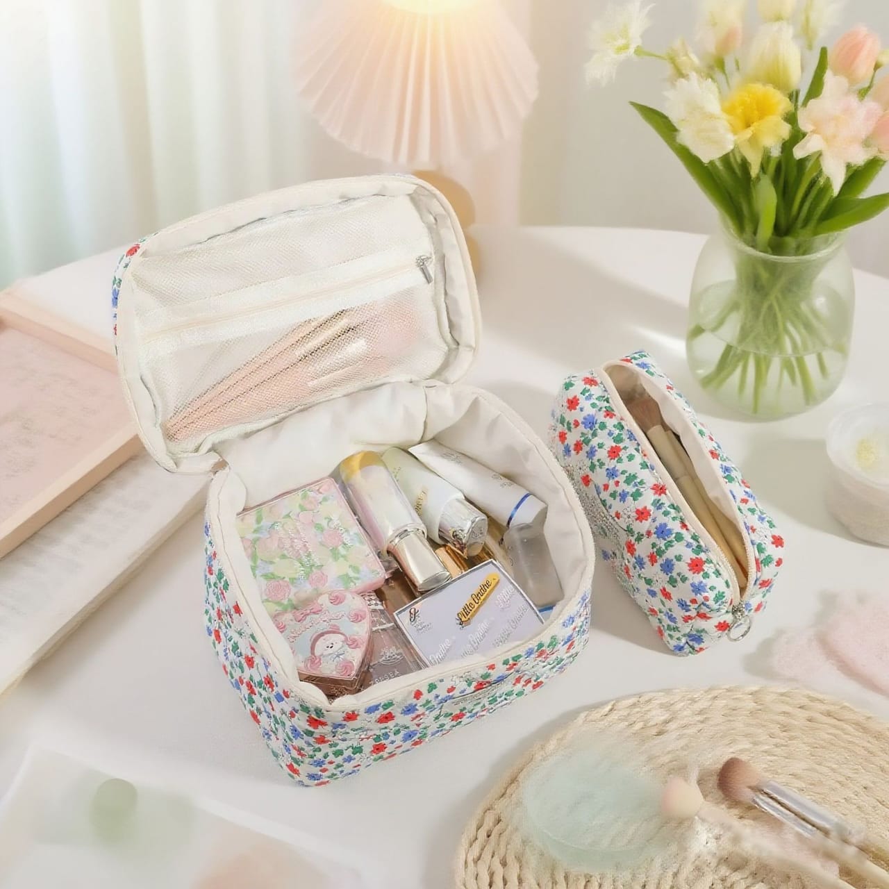 Floral Portable Cotton Makeup Bag