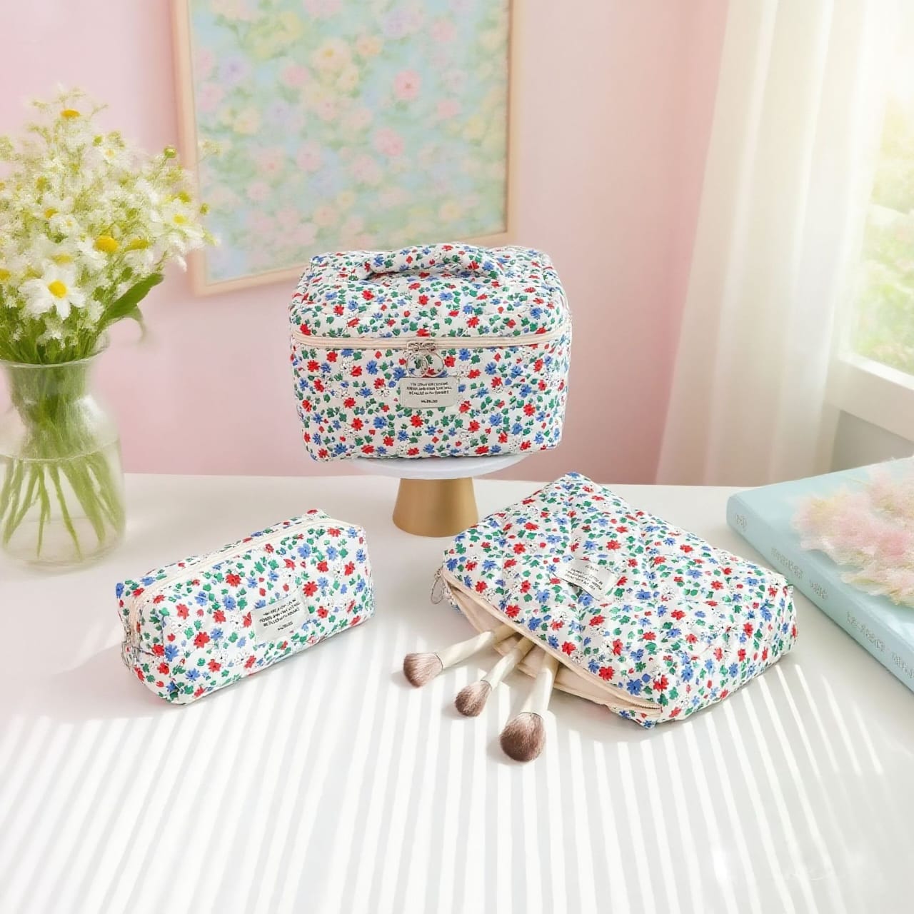 Floral Portable Cotton Makeup Bag