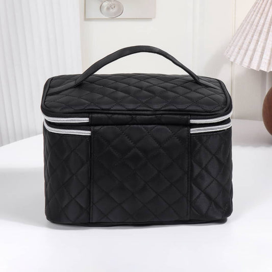 Black Quilted Double-Layer Cosmetic Case