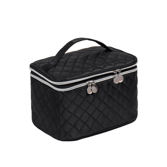 Black Quilted Double-Layer Cosmetic Case