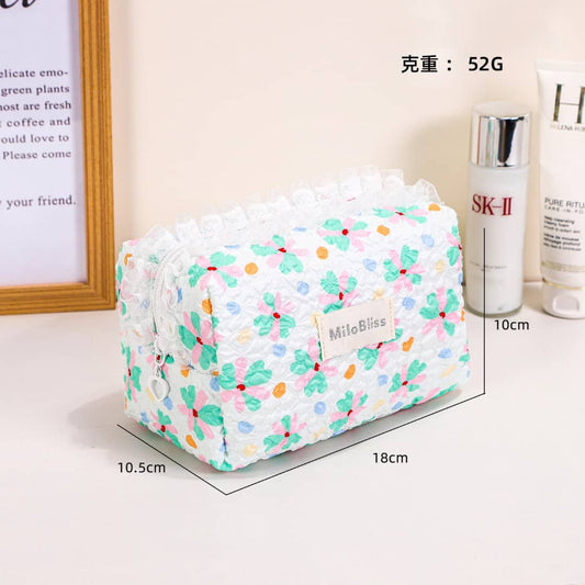 Ruffled Floral Lace Cosmetic Pouch