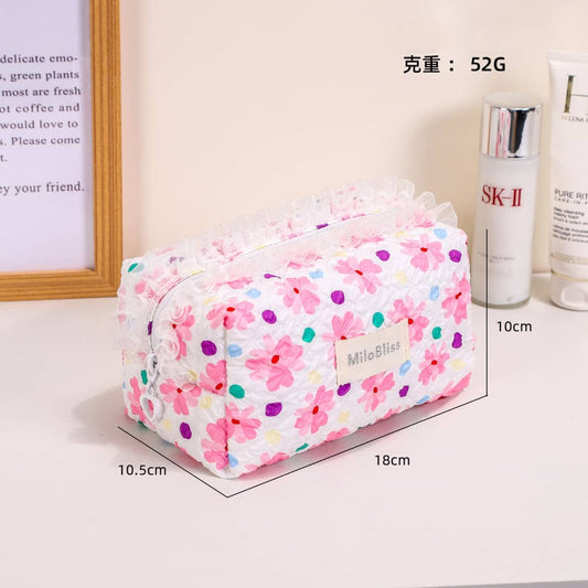 Ruffled Floral Lace Cosmetic Pouch