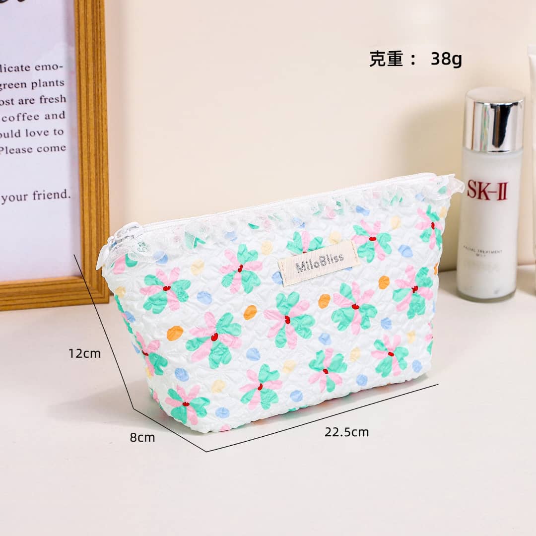 Ruffled Floral Lace Cosmetic Pouch