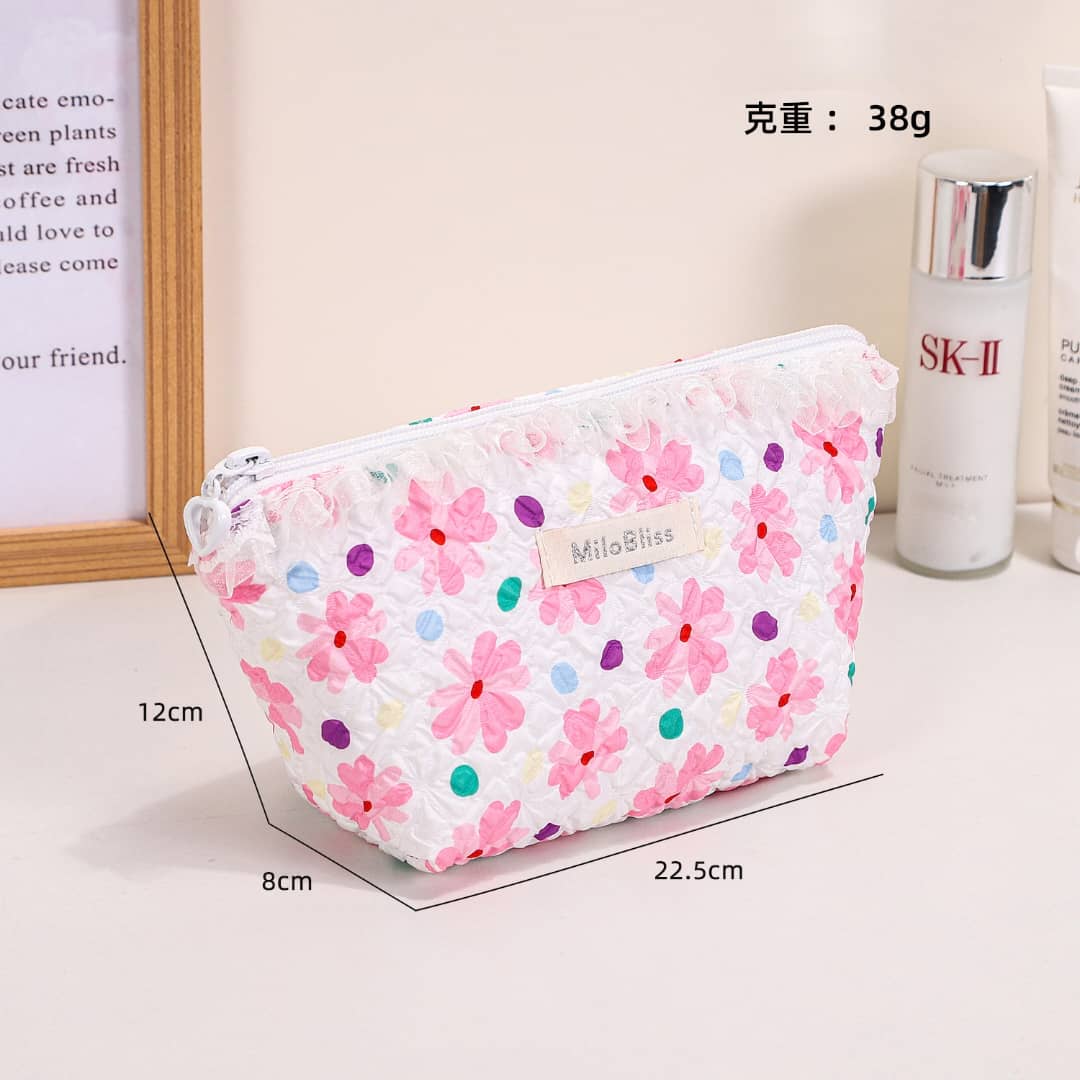 Ruffled Floral Lace Cosmetic Pouch
